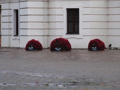 devant l'église des coccinelles en fleurs !