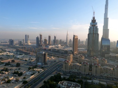 Vues sur Burj Khalifa et Duba&iuml; Mall depuis le 33&egrave;me &eacute;tage d'un immeuble
